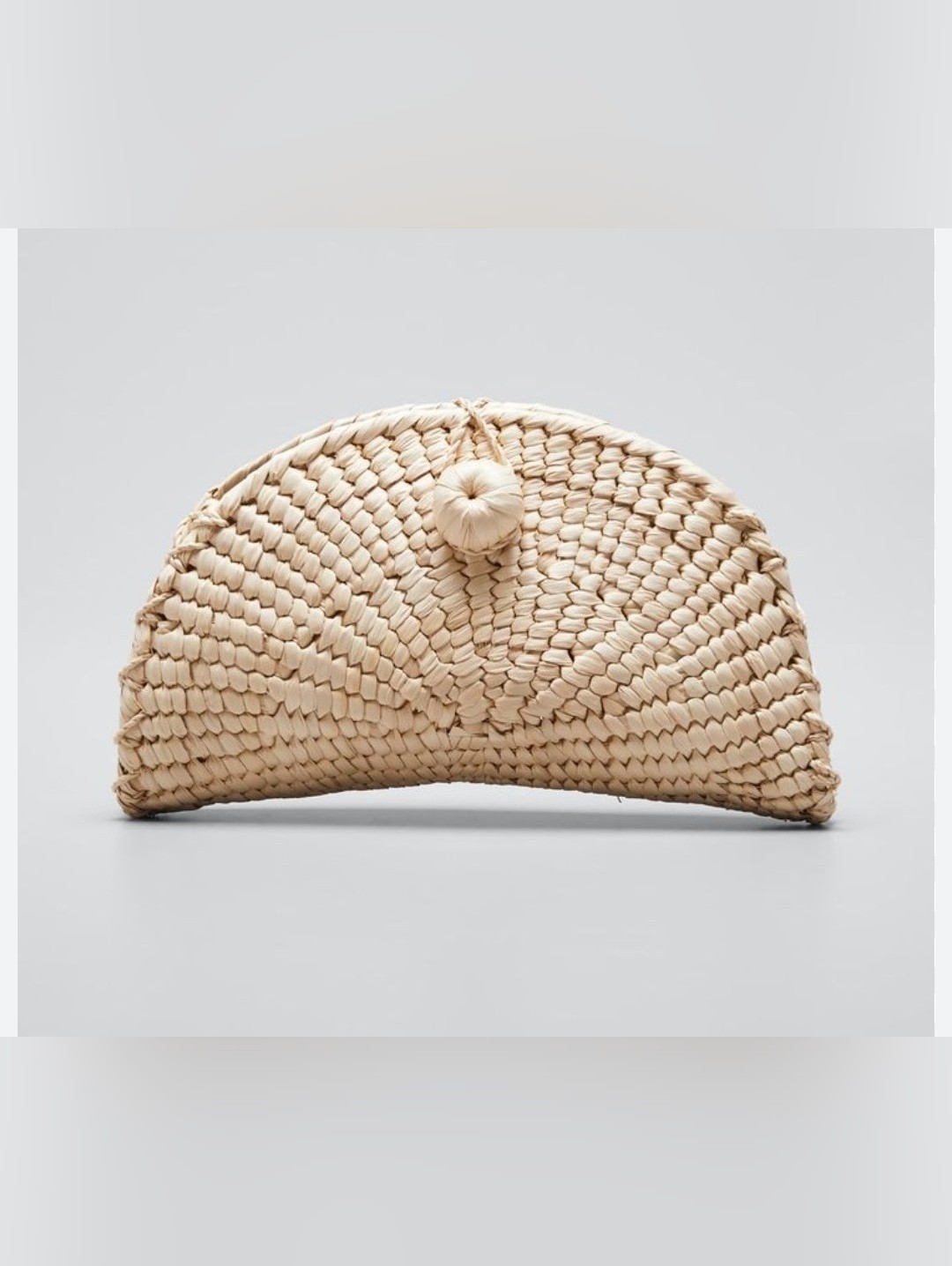 Alma Woven Half-Moon Straw Clutch - Natural.